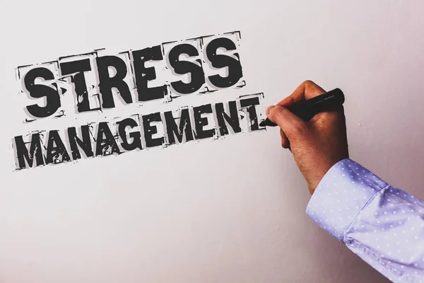 Manuscrito Texto Stress Management Conceito Significado Meditação Terapia Relaxamento Positividade — Fotografia de Stock