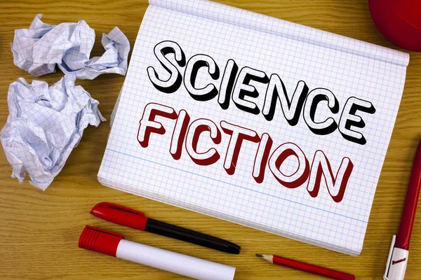 Szöveg Jel Mutatja Science Fiction Fogalmi Fotó Fantasy Szórakoztató Műfaj — Stock Fotó
