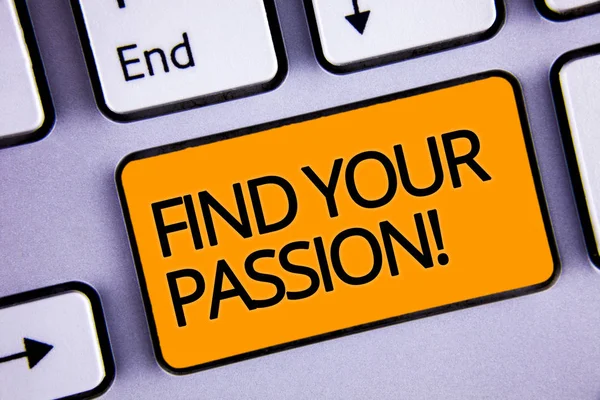 Word writing text Find Your Passion Motivational Call. Business concept for encourage people find their dream Silvery keyboard yellow button two arrow key have endless opportunity