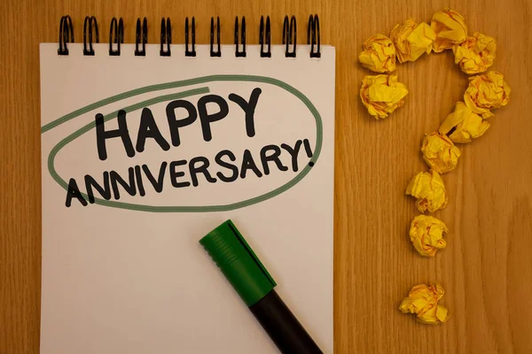 Writing Note Showing Happy Anniversary Motivational Call Business Photo Showcasing — Stock Photo, Image