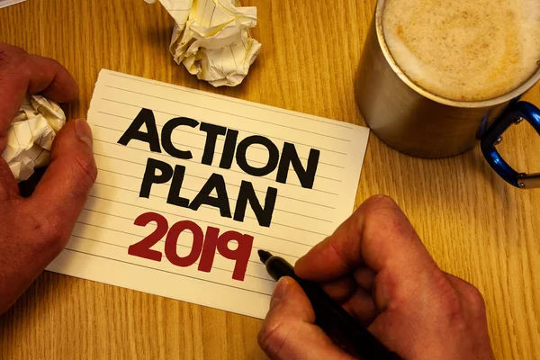 Escribir Mano Texto Plan Acción 2019 Concepto Significado Desafío Ideas — Foto de Stock