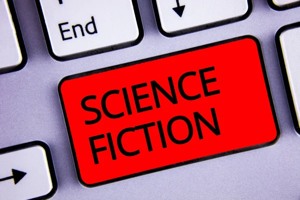 Szöveg Jel Mutatja Science Fiction Fogalmi Fotó Fantasy Szórakoztató Műfaj — Stock Fotó