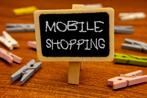 Scrittura Concettuale Mano Che Mostra Mobile Shopping Business Photo Showcase — Foto Stock