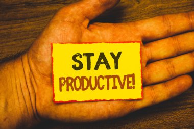 Kavramsal el üretken motivasyonel ara kalın gösterilen yazma. Verimlilik konsantrasyon verimlilik metin sarı kağıt Not kırmızı kenarlık ileti aşk yazılan sözcükler vitrine iş fotoğraf