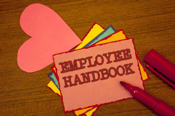 Tekst Pisma Ręcznego Pisania Employee Handbook Oznacza Kod Zasad Tekst — Zdjęcie stockowe