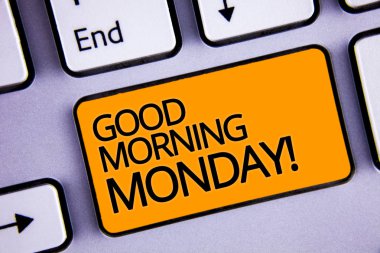 Word metin Good Morning Motivasyona Pazartesi ara yazma. İş kavramı mutlu pozitif enerjik kahvaltı simli klavye sarı düğmeye iki ok tuşu için sonsuz fırsat var
