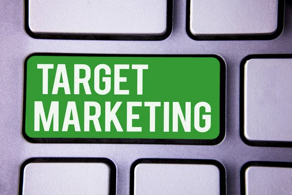 Handwriting text writing Target Marketing. Concept meaning Market Segmentation Audience Targeting Customer Selection White Text two words green tab key button press computer keyboard work