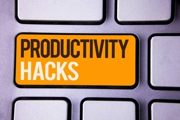 Conceptual Hand Writing Showing Productivity Hacks Business Photo Text Hacking — Stock Photo, Image