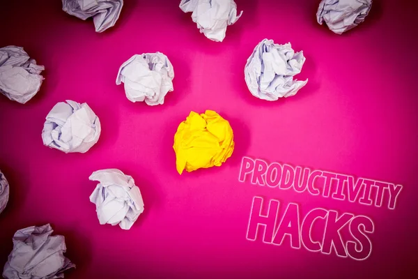 Nota Escritura Mostrando Hacks Productividad Foto Negocios Mostrando Hacking Solución —  Fotos de Stock
