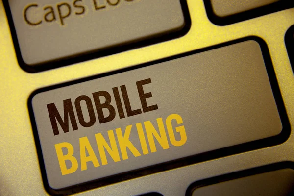 Texto Caligrafia Mobile Banking Conceito Significado Online Dinheiro Pagamentos Transações — Fotografia de Stock