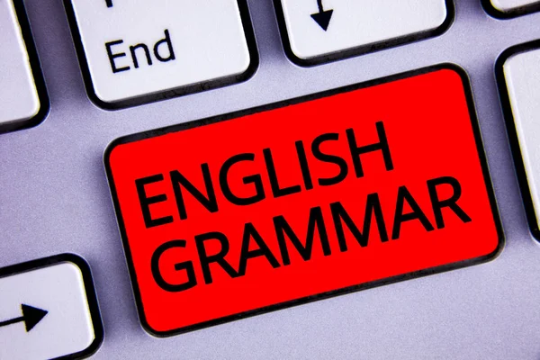 Text sign showing English Grammar. Conceptual photo Language Knowledge School Education Literature Reading Keyboard red key black letters words Intention create text on computer