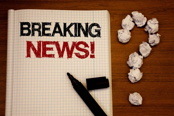 Handwriting Text Writing Breaking News Motivational Call Concept Meaning Updated — Stock Photo, Image