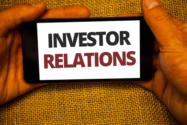 Text Tecken Visar Investor Relations Konceptuella Foto Finansiera Investeringar Relation — Stockfoto