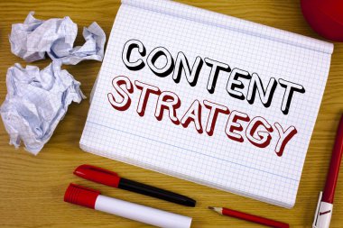 İçerik stratejisi gösterilen metin işareti. Kavramsal fotoğraf yönetimi ağ Internet Web sitesi pazarlama planı