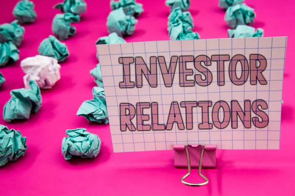 Conceptual Hand Writing Showing Investor Relations Business Photo Showcasing Finance — Stock Photo, Image