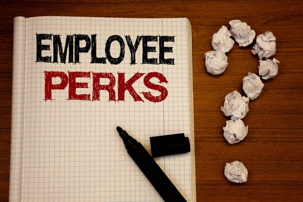 Escribir Texto Mano Empleado Perks Concepto Significado Trabajador Beneficios Bonos —  Fotos de Stock