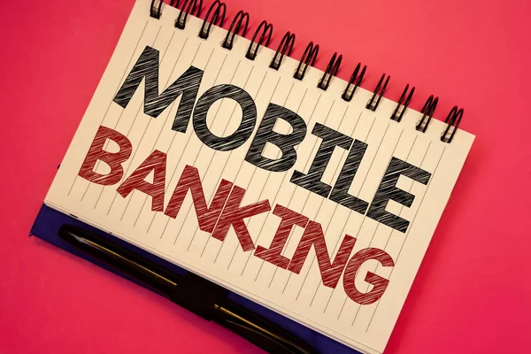 Texto Para Escrita Palavras Mobile Banking Conceito Negócio Para Pagamentos — Fotografia de Stock