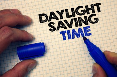 Text sign showing Daylight Sayving Time. Conceptual photo advancing clocks during summer to save electricity Graph paper grey important thoughts ideas information science math data clipart