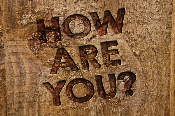 Word 文字写作你有什么问题吗 您的健康状况的商业概念询问您的生活和健康信息横幅木信息板后胶合板天然棕色艺术 — 图库照片