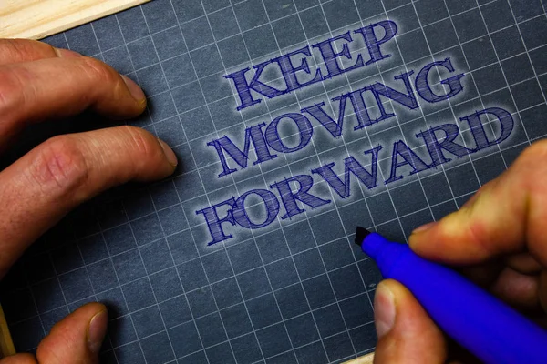 Handwriting text Keep Moving Forward. Concept meaning improvement Career encouraging Go ahead be better Paper blue background graph marker pen message idea important thoughts