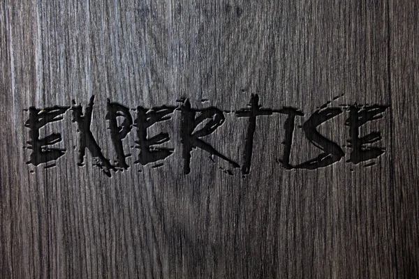 Word metin yazma uzmanlık. İş kavramı uzman beceri ya da bilgi bir alanda deneyim bilgelik ahşap tahta arka plan siyah kazınmış harflerle için fikirler mesajlar kavramlar kelimeler