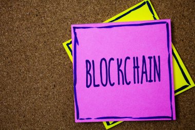 Kavramsal el Blockchain gösterilen yazma. İş fotoğraf metin kayıt günlük mali deyim dijital veri teknoloji kayıt hasır arka plan mesaj iletişim niyetleri duyguları düşünceleri