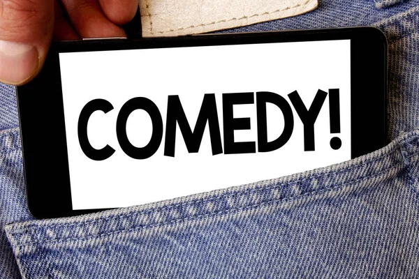 El yazısı metin komedi ara. Eğlence mizah hiciv Sitcom neşe şaka eğlence gülen adam tutun cep telefonu beyaz ekran mesaj uygulama teknoloji holding anlam kavramı