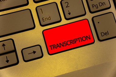 Transkripsiyon gösterilen metin işareti. Kavramsal fotoğraf yazılı veya kelime metin ses klavye kahverengi anahtar sarı dizüstü yaratıcı bilgisayar tuş takımı netbook notebook transkripsiyonu yazdırılan işlemi