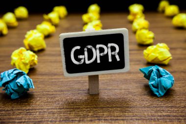 Kavramsal el yazma gösteren Gdpr. iş fotoğraf vitrine genel veri koruma yönetmeliği gizlilik AB uyum yaratıcı bir fikir kağıt nesne ilham birkaç deneme yasaları.