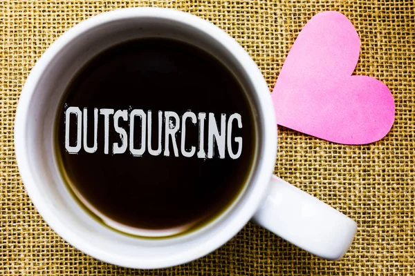 Signo Texto Que Muestra Outsourcing Foto Conceptual Obtener Bienes Servicio —  Fotos de Stock