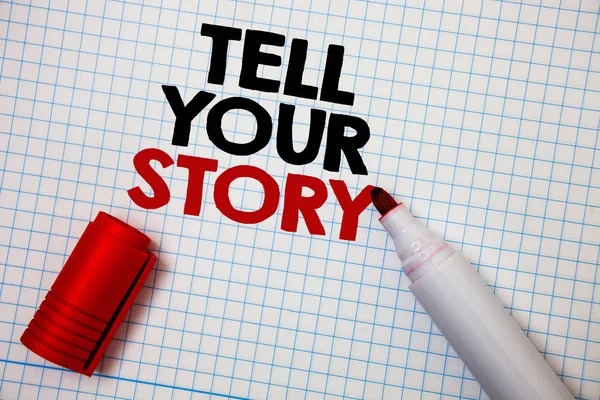 Scrivere Una Nota Che Mostra Tell Your Story Foto Aziendale — Foto Stock