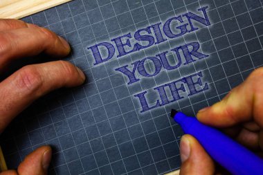 El yazısı metin tasarım Your Life. Küme planlarım yaşam hedefleri Dreams anlam kavramı kağıt mavi arka plan grafik işaretleyici kalem mesaj fikir önemli düşünceler listelemek için kontrol
