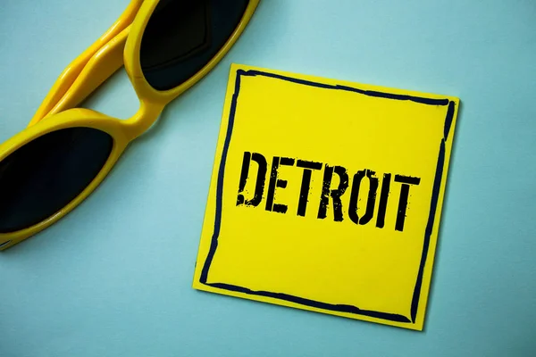 Escribiendo Una Nota Que Muestra Detroit Foto Negocios Mostrando City — Foto de Stock