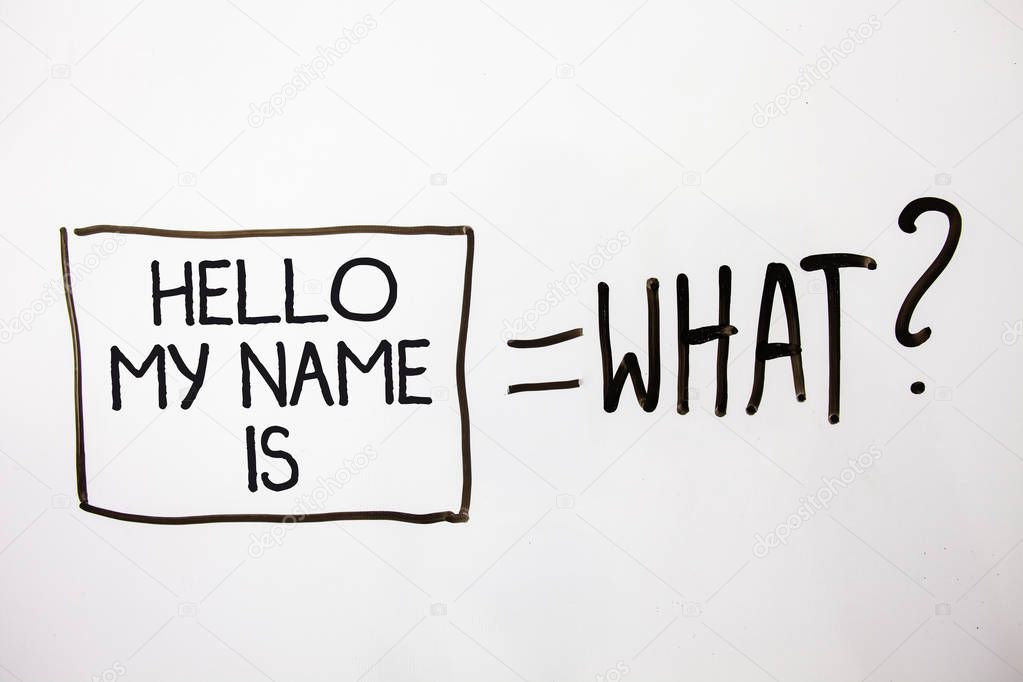 Handwriting text Hello My Name Is. Concept meaning Introduce yourself meeting someone new Presentation White shadow messages ask equations memories thought idea equations