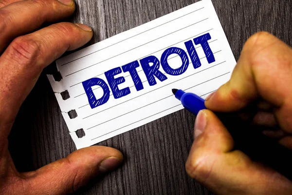 Writing Note Showing Detroit Business Photo Showcasing City United States — Stock Photo, Image