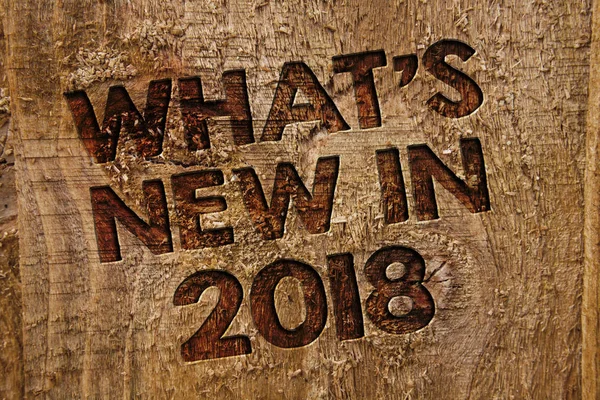 Word writing text What\'S New In 2018. Business concept for Year resolution Goals Career achievements Technology Message banner wood information board post plywood natural brown art