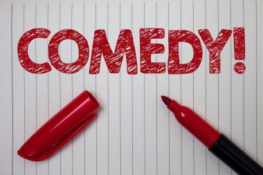 Word metin yazma komedi ara. Marker fikirler mesajlar ilham düşünceleri açık iş kavramı eğlence mizah hiciv Sitcom neşe şaka eğlence gülüyor defter Kağıt arka planı için