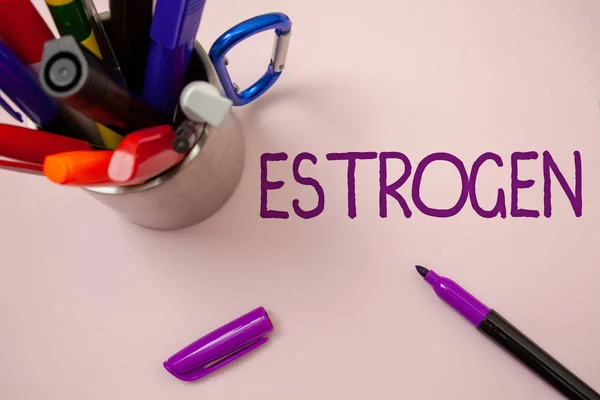 Rukopis Textu Psaní Estrogen Koncept Význam Skupiny Hormonů Podporovat Rozvoj — Stock fotografie