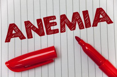 Anemi gösterilen metin işareti. Kavramsal fotoğraf Bloodlessness hastalığı ağır kan kaybı hastalık hasta demir eksikliği fikirleri mesaj defter kağıt açık işaret niyetleri duygularını iletişim