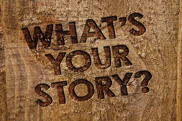 Word writing text What\'S Your Story Question. Business concept for asking someone to tell me about himself Message banner wood information board post plywood natural brown art