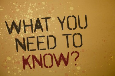 Word metin ne sen lüzum için bildiğiniz soru yazma. İş kavramı eğitimi için bilgi ve becerilerini kahverengi zemin grunge niyetleri yansımaları splatters fikirler mesajlar geliştirir