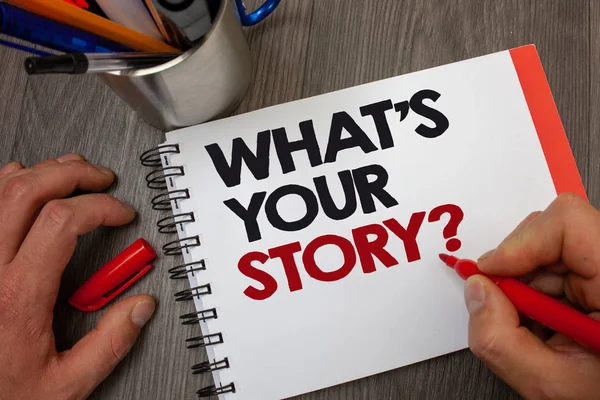 텍스트 무엇입니까 당신의 이야기 자신에 메모장과 아이디어 메시지 사람을 — 스톡 사진