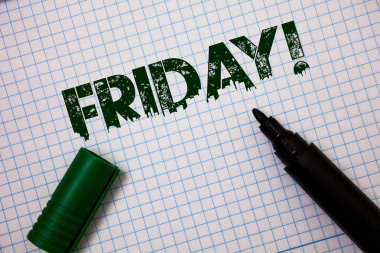 Word metin Cuma motivasyonel ara yazma. Not Defteri sayfası kağıt açık işaret ilham iş kavramı son gününün çalışma haftası başlangıç hafta sonu Relax zaman fikirler mesajlar grunge kare