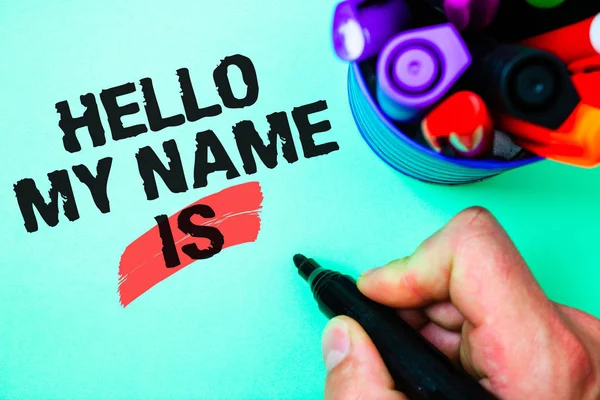 Texto Escritura Palabras Hello Name Concepto Negocio Para Presentarte Alguien — Foto de Stock
