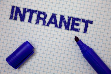 El yazısı metin Intranet. Şirket Interlinked yerel alan ağları kare Notebook özel ağ sayfa fikirler iletileri anlam kavramı açık işaret kılavuz arka plan mavi