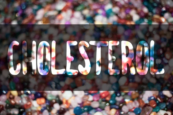 Text sign showing Cholesterol. Conceptual photo Low Density Lipoprotein High Density Lipoprotein Fat Overweight Blurry candies candy ideas message reflection sweets thoughts communicate