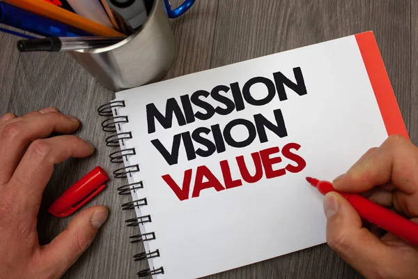 Handschrift Text Mission Vison Werte Konzept Bedeutet Planung Für Zukünftige — Stockfoto