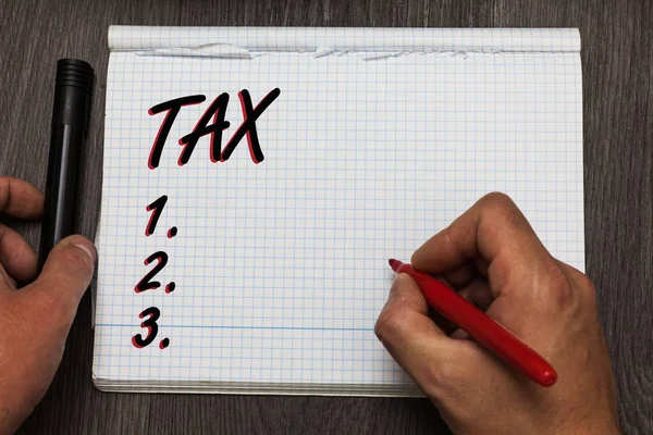 Escribir Texto Mano Impuesto Concepto Significado Pago Obligatorio Impuestos Por — Foto de Stock