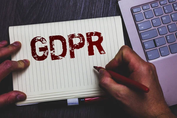 Word metin Gdpr. iş kavramı genel veri koruma yönetmeliği gizlilik AB yasaları uyumluluk Not defteri marker kalem fikirler düşünceler laptop tuş takımı anahtar bilgisayar netbook için yazma