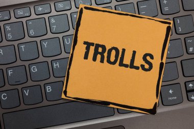 Troller yazma el yazısı metin. Kışkırtıcı inflamatuar siyah Dizüstü Klavye sanat mesaj Online sorun çıkaranları anlam kavramı bilgisayar dizüstü netbook tuş takımı tuşu kağıt
